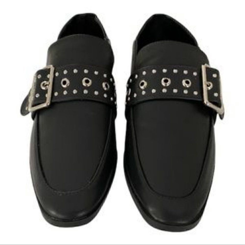 New Vintage Havana Maureen Black Leather Studded Buckle Slip On Loafers Shoes
